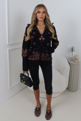 PAISLEY BLACK & ORANGE KNITTED FULL ZIP HIGH NECK CARDIGAN
