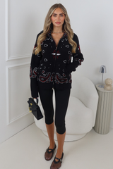 PAISLEY BLACK & RED KNITTED FULL ZIP HIGH NECK CARDIGAN