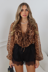 JULIA LEOPARD PRINT RUFFLE BLOUSE