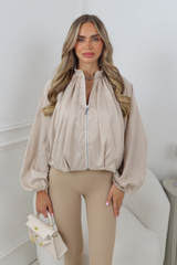 MEADOW BEIGE SATIN ZIP UP BOMBER