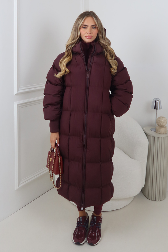 LYDIA BURGUNDY LONG PUFFER JACKET