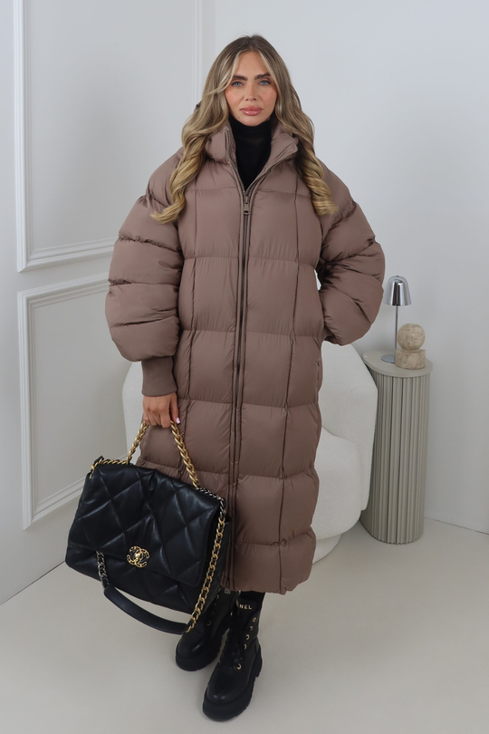 LYDIA TAUPE LONG PUFFER JACKET