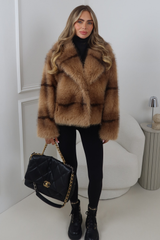 PALOMA NATURAL FAUX FUR COLLARED JACKET