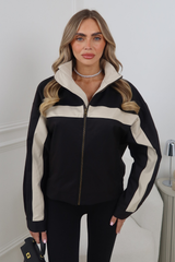BONNIE BLACK AND CREAM ZIP UP TRACK JACKET