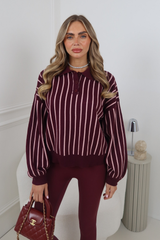 LEO BURGUNDY STRIPE COLLARED JUMPER