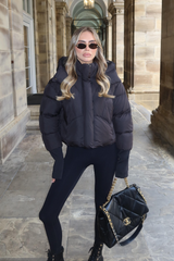 ROSA BLACK QUILTED CROP HOODED PUFFER JACKET