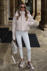 ROSA CREAM QUILTED CROP HOODED PUFFER JACKET