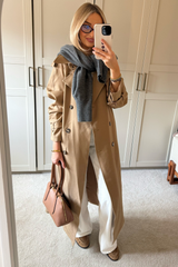 QUINN CAMEL LONG TRENCH COAT WITH REMOVABLE BELT