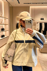 DENVA BEIGE AND NAVY ZIP UP TRACK JACKET