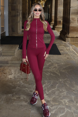 CHARLIE BURGUNDY GOLD ZIP UP JACKET & LEGGINGS ACTIVEWEAR CO ORD SET