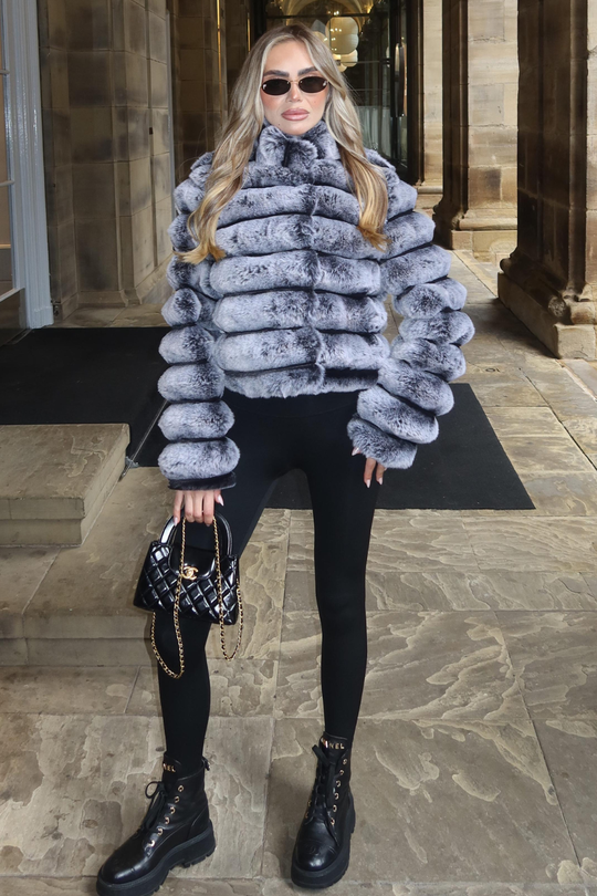 KHLOE BLACK BUBBLE FAUX FUR COAT