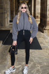 DANNI GREY CROPPED HOODED PUFFER JACKET