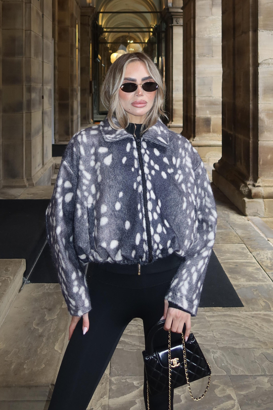 ADA BLACK DEER PRINT ZIP UP COLLAR JACKET