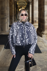 ADA BLACK DEER PRINT ZIP UP COLLAR JACKET