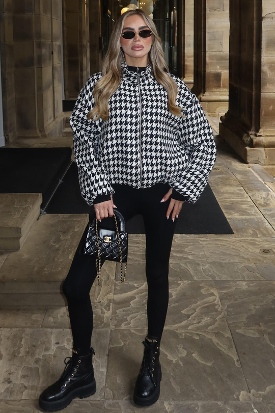 ELLEN BLACK HOUNDSTOOTH PATTERN ZIP UP JACKET