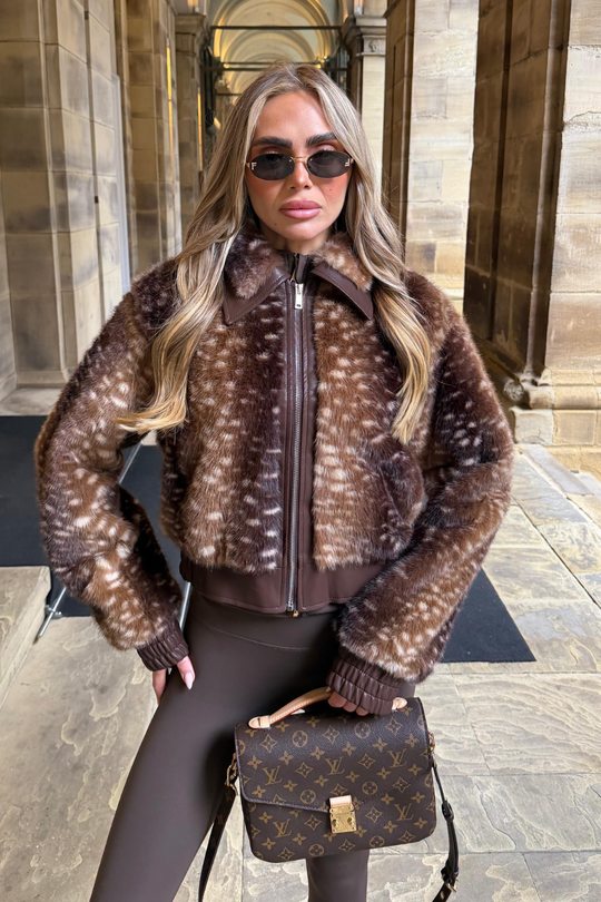 TERI BROWN DEER LEATHER TRIM COLLAR JACKET