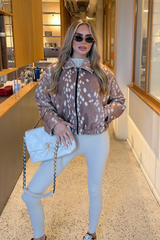 ADA BEIGE DEER PRINT ZIP UP COLLAR JACKET