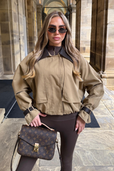 BONNIE BEIGE FAUX LEATHER COLLAR CUFF DETAIL CROPPED JACKET