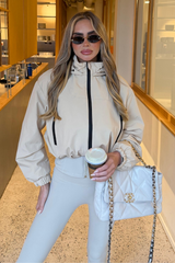DANNI BEIGE CROPPED HOODED PUFFER JACKET