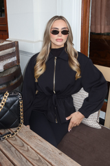 AVELINE BLACK TIE WAIST PEPLUM JACKET