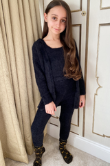 Mini Rochelle Black Soft Knit 3-Piece Loungewear Set Loungewear