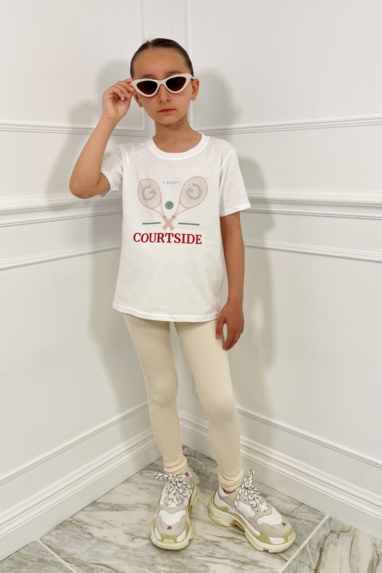 Mini Courtside White Oversized Tee