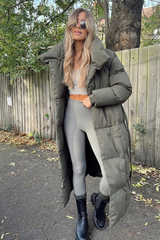 Blossom Khaki Long Padded Duvet Coat Coats & Jackets