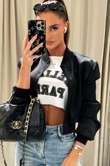 Aria Black Cropped Long Sleeve Bomber Jacket