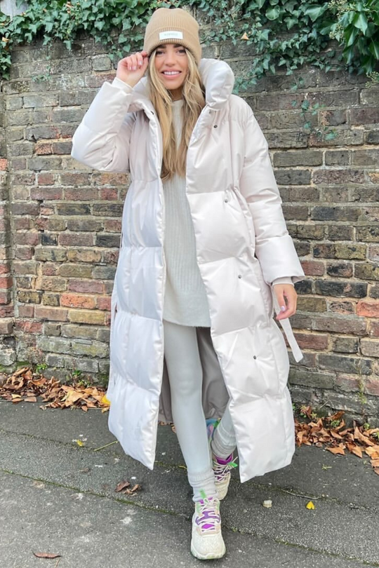 Blossom cream long duvet puffer coat