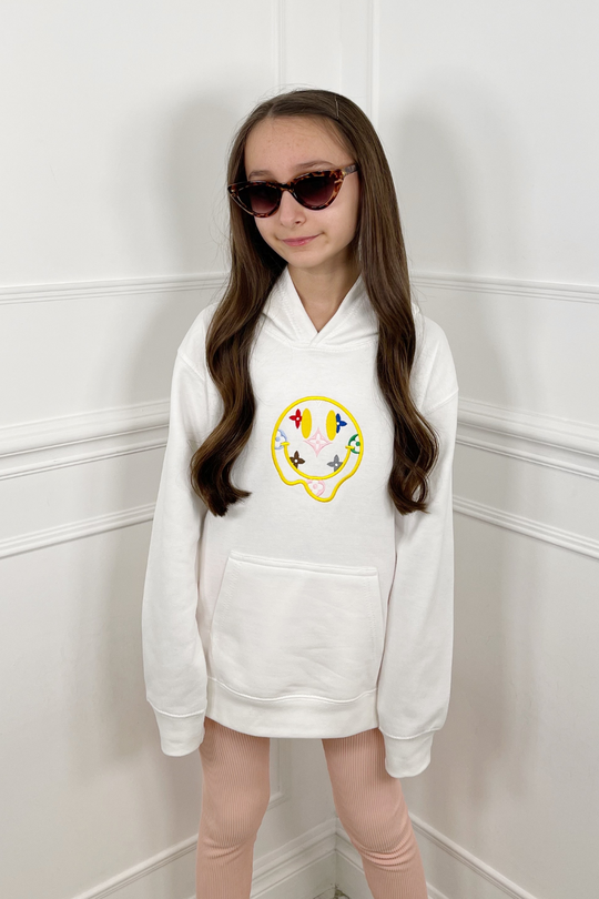 Mini smiley love patterned embroidered hoodie