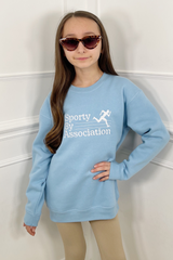 Mini Blue Sporty By Association Embroidered Sweater Co Ord