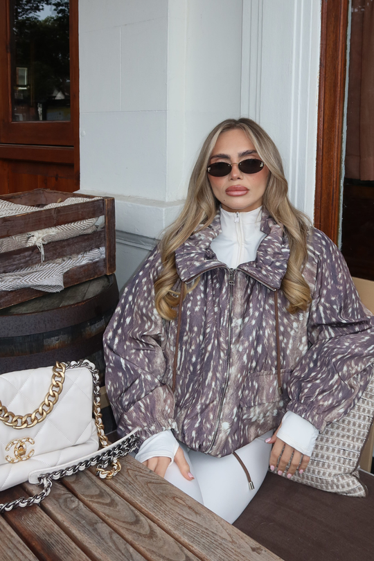 GOLDIE DEER PRINT OVERSIZED HOODED WINDBREAKER