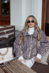 GOLDIE DEER PRINT OVERSIZED HOODED WINDBREAKER