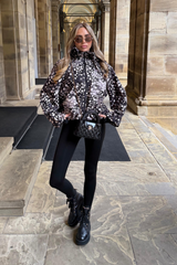ARIA BLACK DEER PRINT ZIP UP HOODED JACKET