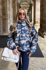 CHLOE NAVY FOREST PRINT 3/4 ZIP FLEECE