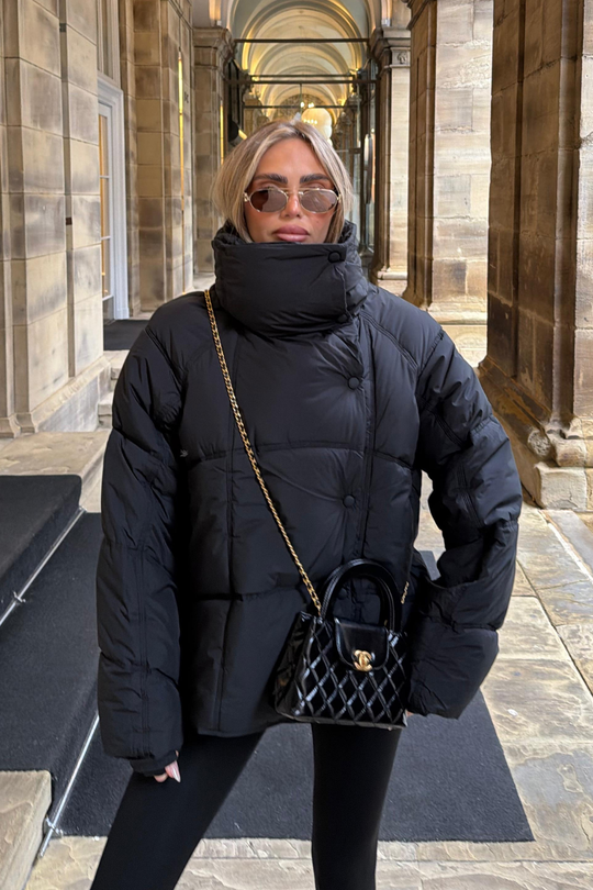 HANNAH BLACK HIGH COLLAR COAT