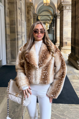 PAIGE CREAM DEER PRINT FAUX FUR COLLAR JACKET