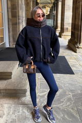 SAMMY NAVY FLEECE WITH CONTRAST PIPING AND HOOD