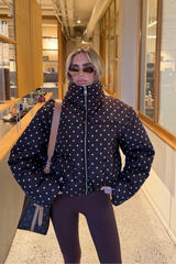 OLIVIA CHOCOLATE POLKA DOT PUFFER JACKET