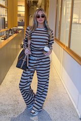 SOFIA BLACK STRIPED RUCHED SIDE TRACKSUIT