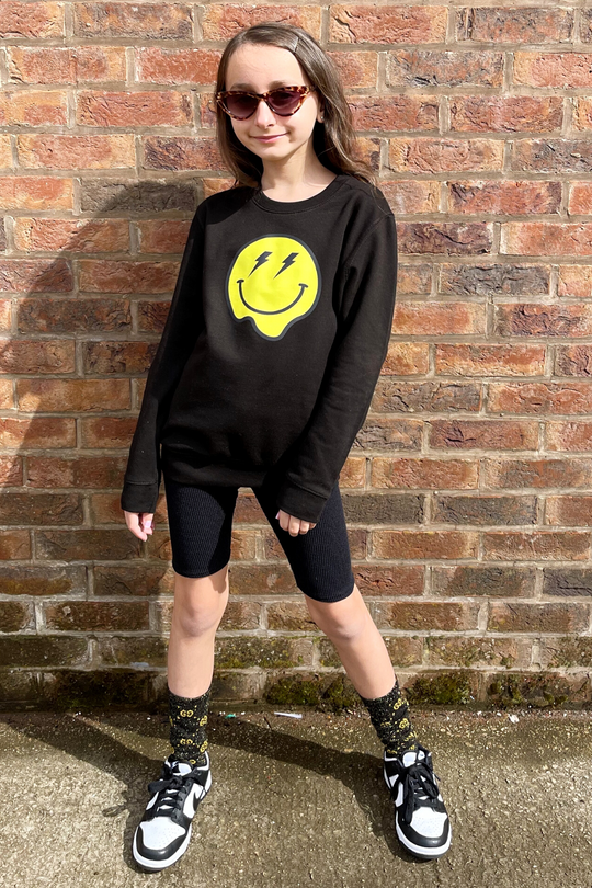 Mini smiley black sweatshirt cycling short kids co ord