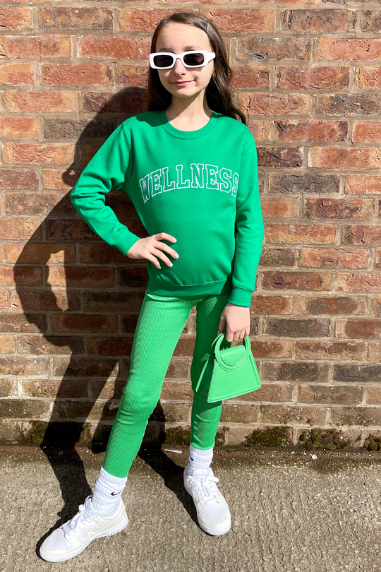 Mini wellness green embroidered kids sweatshirt