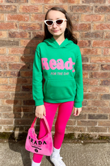 Mini Ready For The Day Green Printed Kids Hoodie Hoodie