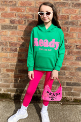 Mini Ready For The Day Green Printed Kids Hoodie Hoodie