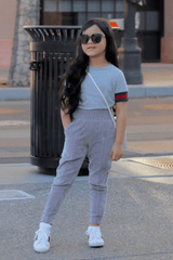 Mini Claudia Grey High Waisted Towelling Joggings Joggers