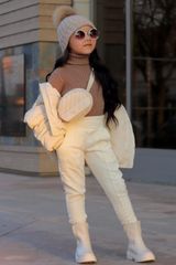 Mini Claudia Cream High Waisted Toweling Joggings Joggers