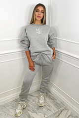 Muse Grey 3D Embroidered Sweatshirt Jogger Loungewear Set Loungewear