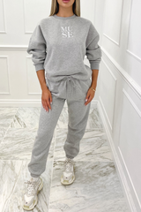 Muse Grey 3D Embroidered Sweatshirt Jogger Loungewear Set Loungewear