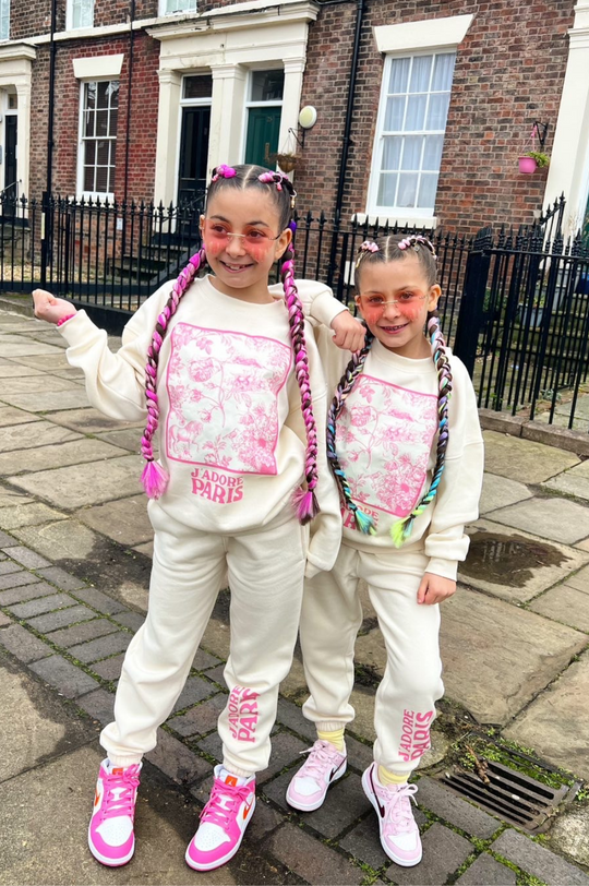 Mini Jadore Paris pink floral box printed sweater loungewear set