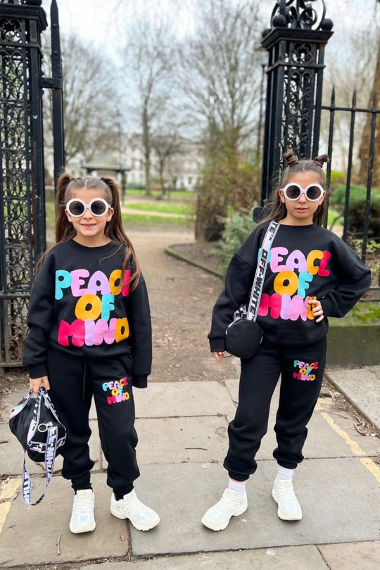 Mini peace of mind black oversized sweater loungewear set